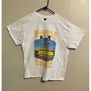 Waffle House Skeleton T-Shirt White Graphic Tee Novelty Gildan Large